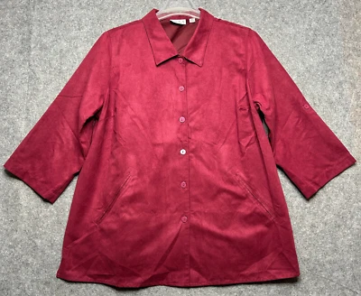 Camisa Jaon Rivers Feminina 1X Vermelha Camurça Falsa Bolsos Forrados Versátil Confortável - Imagem 1 de 4