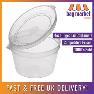 4oz Hinged Lid Sauce Pots Clear Plastic Container Takeaway Paint Wax Tub Deli - Picture 1 of 14