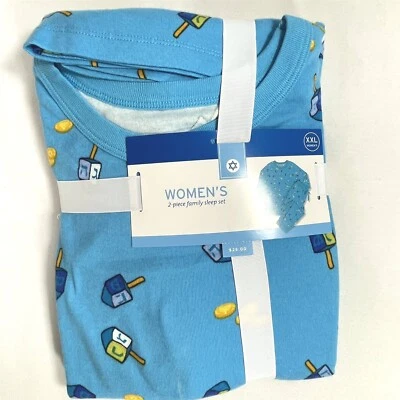 2 piezas Pijama para mujer XXL estampado Dreidel Top y joggers algodón cuello redondo azul Foto 1 de 4