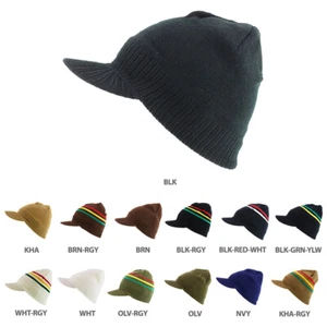 RGY Striped Jamaica Rasta Knit Stretchable Beanie Visor Hat - FREE SHIPPING - Picture 1 of 27