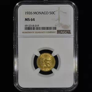 1926 MONACO 50 CENTIMES ✪ NGC MS-64 ✪ COIN 50C ◢TRUSTED◣ - Picture 1 of 4