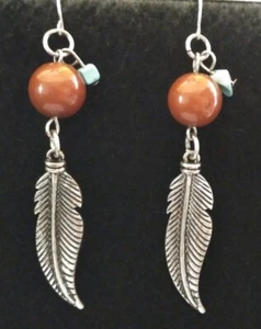 True Brand Feather Drop Dangle Hook Pierced Earrings 3" - Picture 1 of 4