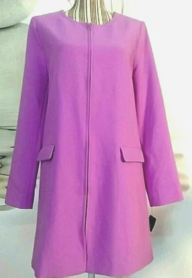 NUEVOT Chaqueta Larga Para Mujer Hasta la Rodilla Bolsillos Lila Cremallera Completa Forrada Abrigo Talla L Foto 1 de 4