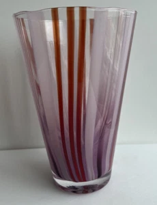 Kosta Boda Pink Ox Blood Striped Cabana Glass Vase Ludwig Lofgren 9-1/4” Tall - Picture 1 of 11