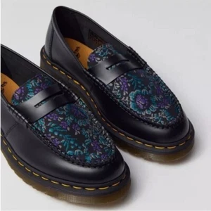 Dr Martins Penton Black Leather Loafers Floral Chunky Boho Preppy Y2K Goth 8 - Picture 1 of 13