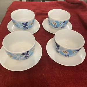 4 zuppa base attaccata fiore blu di Hutschenreuther, ciotole, mod design Germania - Foto 1 di 5