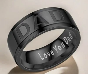 Mens Size 10-13 Stainless Steel Black I Love You Dad Ring Hypoallergenic - Picture 1 of 3