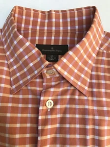 Ermenegildo Zegna Herren Sport Hemd L orange kariert in Italien hergestellt Baumwolle Viskose gebraucht, in einwandfreiem Zustand - Bild 1 von 11