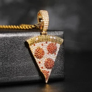 Round Cut Simulated Garnet Stunning Pizza Slice Pendant 14K Yellow Gold Plated - Picture 1 of 5