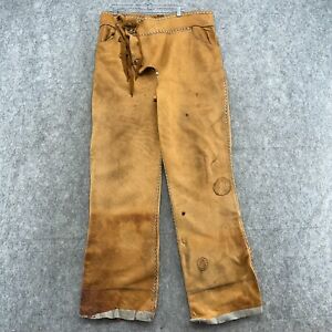 VTG Hand Made Cow Hide Leather Pants Mens 40x35 Lace Up Cowboy Rancher 30s 40s