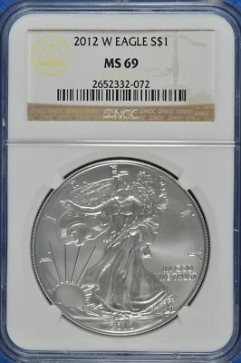 2012 W Burnished $1 Silver Eagle NGC MS 69 (Brown Label) - Image 1 of 2