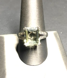 925 STERLING SILVER AQUAMARINE AND DIAMOND RING,  SIZE 9.5 - Picture 1 of 8