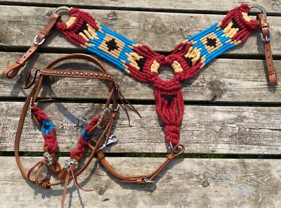 Showman Firey Frontier PONY mohair string Western breast collar/headstall set - Image 1 of 3