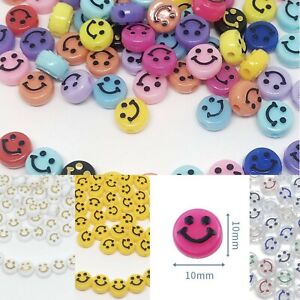 100 SMILE Beads Mixed Colour HAPPY FACE Kids DIY Jewellery Party Gift FREE UK 