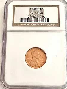1934 NGC MS-66 RD U.S. LINCOLN HEAD CENT - Picture 1 of 2