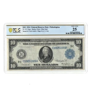 1914 $10 Federal Reserve Note Philadelphia Fr 913 PCGS VF25 - Picture 1 of 2