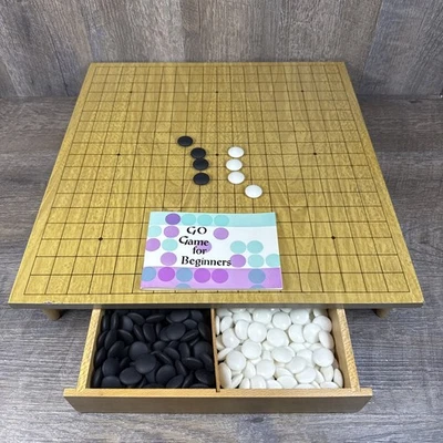 Rare VTG Go-Board Goban IGO Game w/ Legs & Drawer 16.5"x 15.5"x 2.75" w/Manual - Image 1 of 4