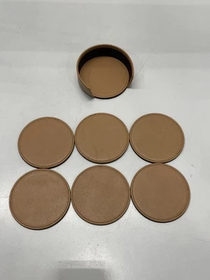 Juego de 6 Posavasos Lucrin Cuero Liso Elegante Y Refinado Marrón Natural Foto 1 de 4