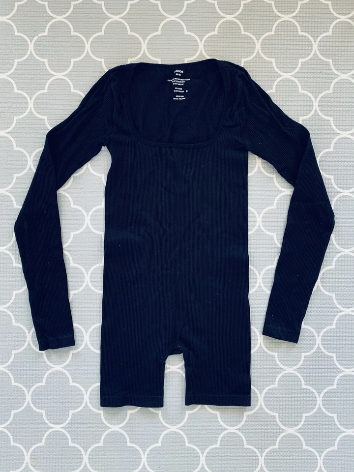 Glassons Negro Body Traje Pantalones Cortos Acanalado Manga Larga Cuello Redondo XS/S Para Mujer’s Foto 1 de 4