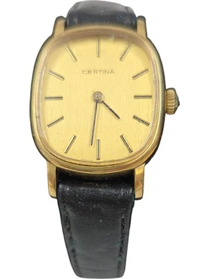 Certina Swiss Made Gold Dial Wristwatch Black Leather Strap T2041 JSJ243 - image 1 of 4