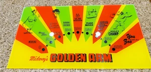 Golden Arm Arcade Machine Original Marquis glass from Game Midway 20.5”X 11”1/4 - Picture 1 of 7
