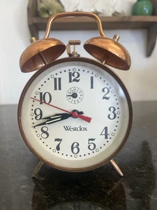 Vintage Silver Tone Westclox Double Bell Handle Glow Alarm Clock - Working - Picture 1 of 3