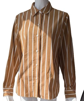 Jenni Kayne 男友衬衫芥末条纹纽扣长袖 S 码 — 第 1/4 张图片