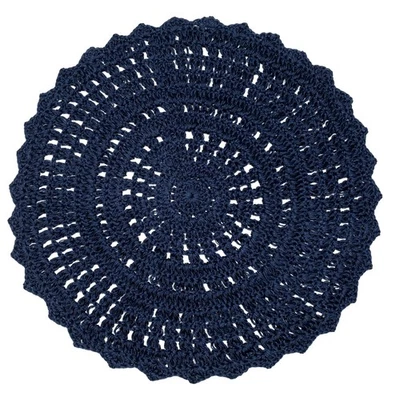 Hand Knitted Boho Rug - 3' Round (Navy), Anti-Slip Decorative Handmade Accent... - Image 1 of 4