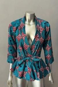 Geometrisches Muster Schößchen Cinch Taille Gürtel Jacke Blazer Arbeit Party Mantel S - Bild 1 von 5