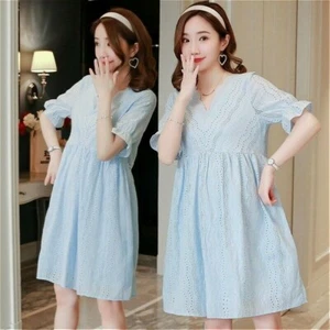 Women Maternity Clothes Dress Breastfeeding Lace Cotton Casual Short Sleeve New - Picture 1 of 14