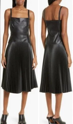 Proenza Schouler Etiqueta Blanca Negro Cintura Caída Plisada Imitación Cuero Midi 10 $695 Foto 1 de 4