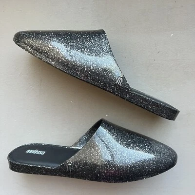 Melissa Violet Ad Gray Black w/ Silver Flecks Slip On Flat PVC Jelly Mules Sz 7 - Image 1 of 4