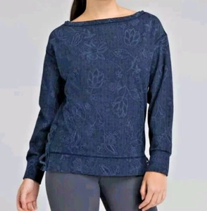 Prana Womens Medium Ostara Top Blue Floral Sweatshirt Side Ties HEMP Organic  - Picture 1 of 11