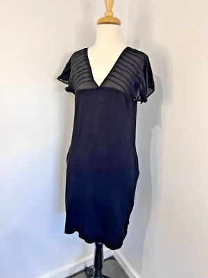 Massimo Dutti Dress L Flutter Sheer Short Sleeve V-neck Pockets Easy Wear  - Image 1 of 4