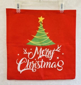 Christmas MERRY CHRISTMAS Red Decorative Throw Pillow Zipper Cover 17x17 NWOT - Picture 1 of 7