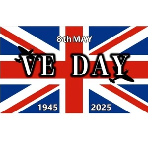 VE DAY Flag Union Jack Banner VICTORY IN EUROPE 80th Anniversary Decor 8th MAY E - Foto 1 di 1