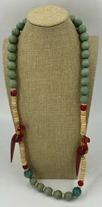 Vintage Wood Necklace Womens Painted Parrot Bird 1990s Natural Tropical 30 Inch - Bild 1 von 8