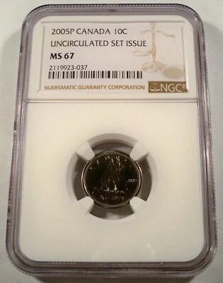 2005P NGC MS67 CANADA DIME BLUENOSE 10c MS 67 - Image 1 of 3