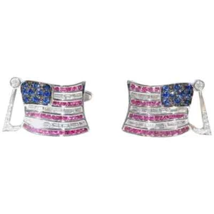 Amazing American Flag Design Blue Sapphire, Pink Ruby & White CZ Men's Cufflinks - Picture 1 of 5