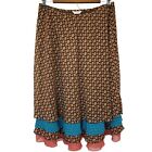 Christopher And Banks Skirt Womens 6 Brown Multi Tiered Mixed Pattern Midi Boho
