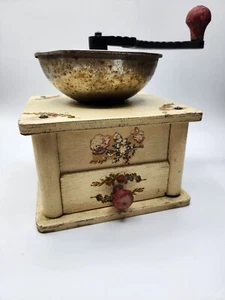 Vintage Gretchen European Germany Floral Wood Metal Coffee Mill Grinder - Picture 1 of 10