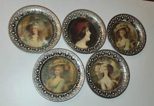 Antique Set 5 S. Sternau & Co. NY 4” Coasters w Victorian Ladies pictures - Picture 1 of 4