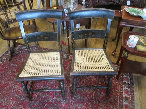 Pair Of Antique Sheraton Caned Side Chairs Cover