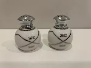 An Irice Product Salt Pepper Shaker Ceramic White Silver Chrome Lids 2" - Picture 1 of 3