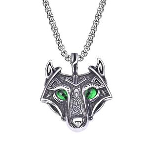 Mens Stainless Steel Viking Celtic Wolf Head Pendant Necklace For Men Gift