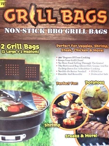 2Pk BBQ Grill Bags For Grilling PFOA Free Non-Stick Reusable, for grills & ovens - Picture 1 of 9