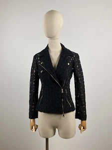 MOSCHINO CHEAP AND CHIC Black Floral Print Lace Moto Biker Jacket Size 6 - Picture 1 of 20