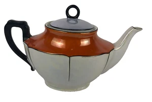 Art Deco Czech Iridescent Opalescent Teapot Orange Black 27 - Picture 1 of 12