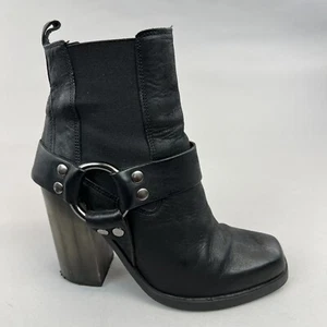 AllSaints Aiden Jules Black Harness Chelsea Pull On Cowboy Bootie Boots EU36 UK3 - Picture 1 of 17