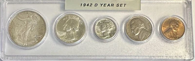 1942-D Denver Mint Year Set - 5 Coins - Very Choice AU - Silver Mercury Walking - Image 1 of 4